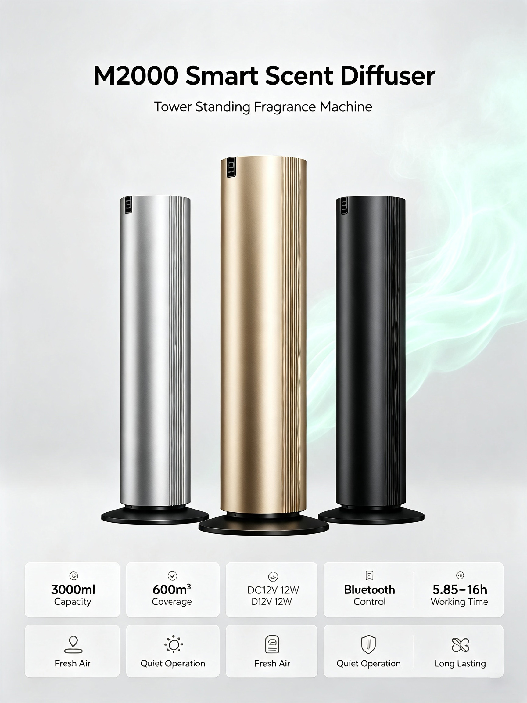 Floor-standing aluminum Bluetooth aroma diffuser